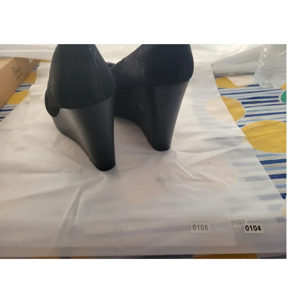 Report Womens Black Wedge Pumps Leopard Print Lining Almond Toe Heels